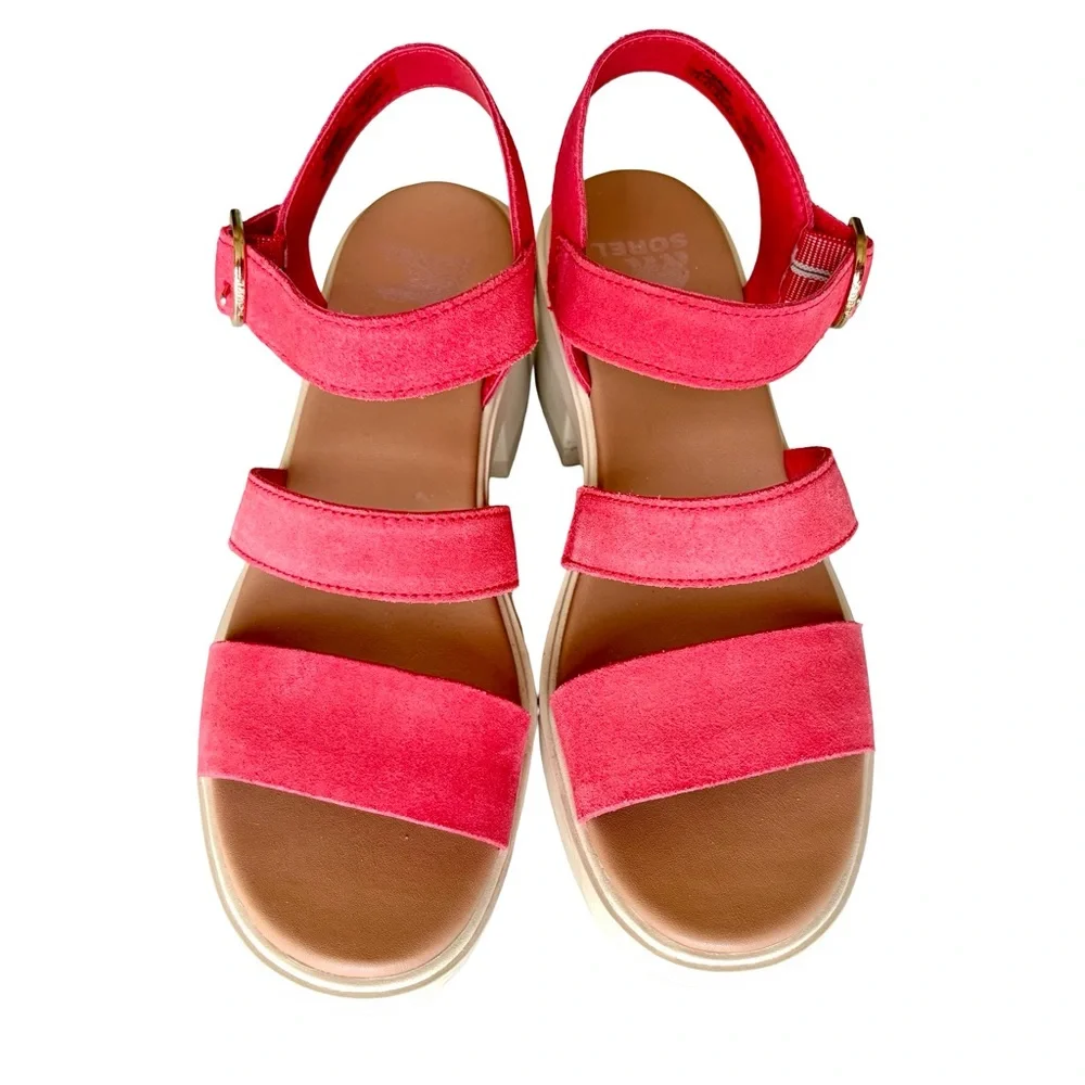 SOREL Joanie Heel Ankle Strap Sandals, Red Glow/Honey White color - Picture 3 of 13